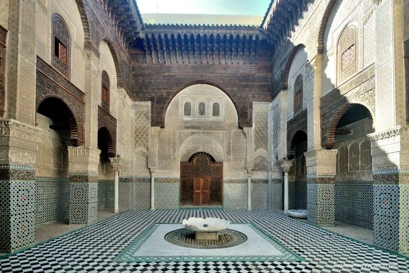 Fes riad courtyard and traditional architecture